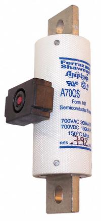 Semiconductor Fuse: A70QS Series, Fast-Acting, 125 A, 700 V AC, 700 V DC DC Volt Rating, Indicating (MPN A70QS125-4IL). Key specifications — Series: A70QS; Brand: MERSEN; Voltage Type: AC/DC.
