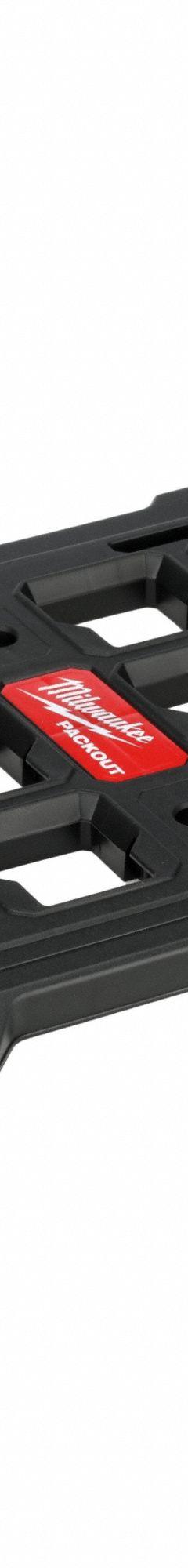 MILWAUKEE PACKOUT Mounting Plate: 18 5/16 in W x 1 1/8 in H x 23 5/16 in L, Polymer, Black (MPN 48-22-8485). Key specifications — attr1120120: Metal Reinforced Tie-Down Points; attr1120130: MILWAUKEE; attr1120217: Polymer; attr1120218: Black; attr1126375: Rolling Tool Boxes.