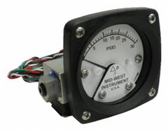 MIDWEST INSTRUMENT Differential Pressure Gauge & Switch: Back, 1/4 in NPT Female, 120, 2 1/2 in Dial (MPN 120AA-00-O-AA-30P). Key specifications — Sensor Type: Piston; Series: 120; Housing Material: Aluminum; Certificate of Calibration: Not Included; Gauge Accuracy: ±3-2-3%.