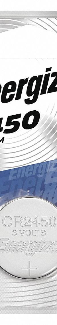 ENERGIZER Coin Cell Battery: 2450 Battery Size, Lithium / Manganese Dioxide, 620 mAh Capacity, 3V DC (MPN ECR2450BP). Key specifications — Voltage - Batteries: 3V DC; Battery Chemistry: Lithium / Manganese Dioxide; Product Type: Coin Cell Battery; Battery Size: 2450; Brand: ENERGIZER; Voltage - Subhead: 3V DC.