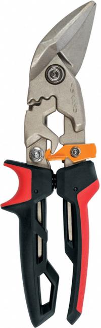 FISKARS Aviation Snips: Left, 9 1/2 in Overall Lg, 1 1/2 in Cutting Lg, Steel, SoftGrip, Steel (MPN 710640-1002). Key specifications — attr308531: SoftGrip; attr308530: Steel; attr308532: Steel; attr308533: Yes; attr308535: Metal; attr308541: 18 ga (Cold Rolled Steel); attr308546: Left; attr324897: FISKARS.