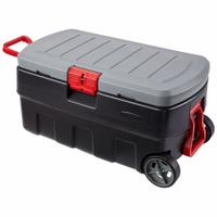 RUBBERMAID Storage Tote: 35 gal, 35 1/4 in x 20 in x 17 1/4 in, Black Body, Gray Lid, Plastic (MPN RMAP350005). Key specifications — Material: Plastic; Brand: RUBBERMAID.