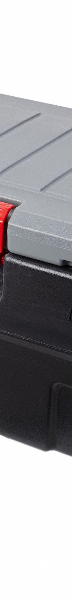 RUBBERMAID Storage Tote: 35 gal, 35 1/4 in x 20 in x 17 1/4 in, Black Body, Gray Lid, Plastic (MPN RMAP350005). Key specifications — Material: Plastic; Brand: RUBBERMAID.