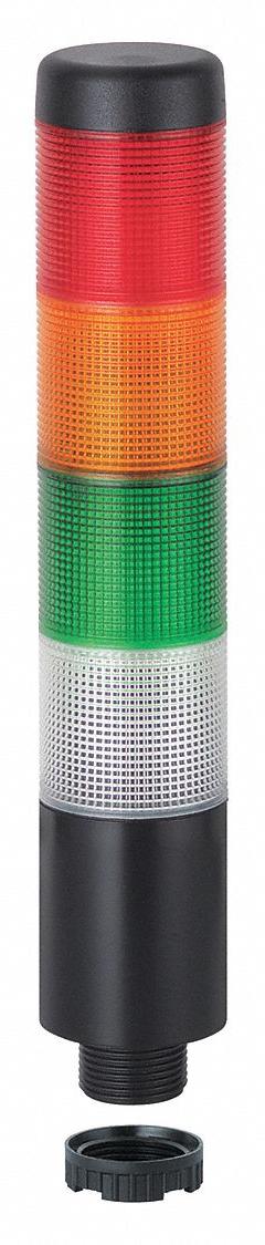 WERMA Tower Light Assembly: 4 Tier, Green/Red/White/Yellow, No Sounder Tier, 209 mm Overall Ht (MPN 69824075). Key specifications — Manufacturer Part Number: 69824075; Brand: WERMA; Operating Voltage: 24V AC/DC; Light Tier Color: Yellow.