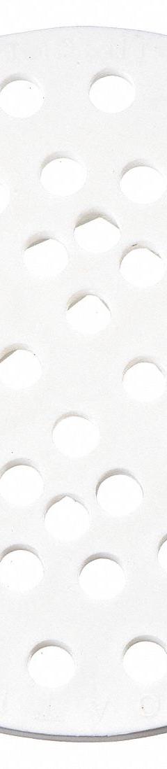 OATEY Strainer: PVC, Unfinished, 6 3/4 in Overall Dia, 3/8 in Overall Ht, Screw-In (MPN 42021). Key specifications — Color: White; Includes: (2) Screws; Connection Type: Screw-In; Material: PVC.