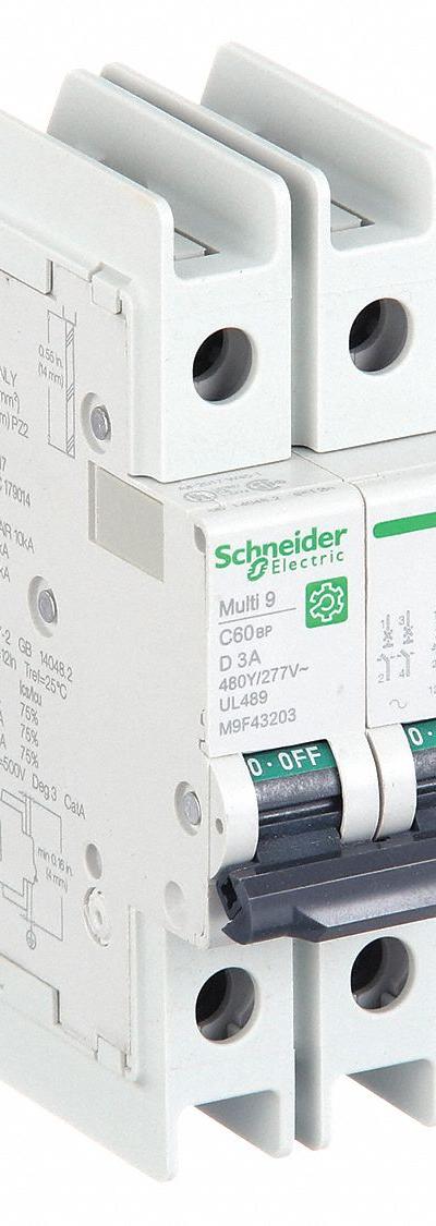 SCHNEIDER ELECTRIC IEC Miniature Circuit Breaker: 3 A Amps - D-Curve, 2-Pole UL489 DIN Rail-Mount Miniature Circuit Breakers