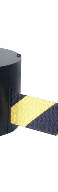 RETRACTA-BELT Wall Mounted Retractable Belt Barrier: Screws, 50 ft Belt Lg, Pattern, Black/Yellow (MPN WM5000-BYD-HDRE). Key specifications — Frame Color: Black; Brand: RETRACTA-BELT; Belt Color: Black/Yellow.