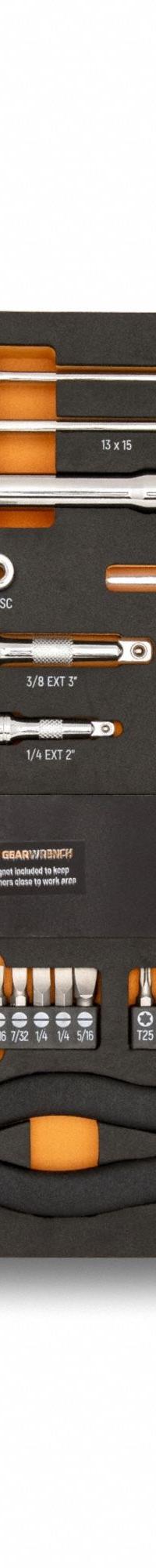 GEARWRENCH Socket Bit Set: 82 Total Pcs, Drivers and Bits/Pliers/Wrenches, Metric/SAE (MPN GWMSMBS02). Key specifications — attr538253: GEARWRENCH; attr548973: Push Pin Pliers; attr548974: 52; attr548975: 30; attr548983: Yes.