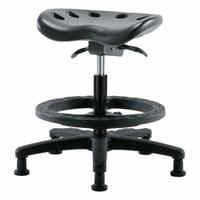 Tractor Stool: Polyurethane, Ht Range 19 in to 26 1/2 in, 17 in Seat Wd, 14 in Seat Dp, 5 Glides (MPN PTMBSO-RG-BF-RG-BLK). Key specifications — Brand: APPROVED VENDOR; Foot Support: Yes; Base Material: Fiberglass; ESD-Safe: Not ESD Safe; Number of Casters: 0.