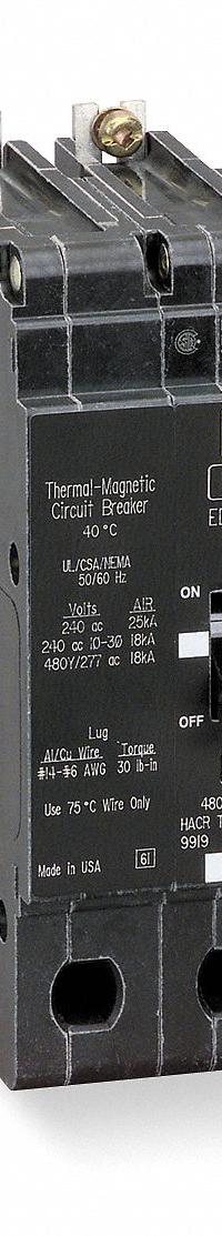 SQUARE D Miniature Circuit Breaker: 80 A, 277/480V AC, Single Phase, 18kA at 277/480V AC, 2 Poles (MPN EDB24080). Key specifications — Phase: Single; Amps: 80 A; AC Voltage Rating: 277/480V AC; Max. AIR Rating: 18kA at 277/480V AC; For Use With: Square D NF Panelboards; Brand: SQUARE D.