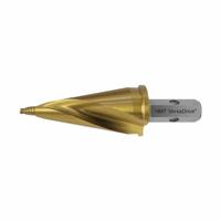 HOLEMAKER TECHNOLOGY Step Cone Drill Bit: 5/8" to 1-1/4", TiN-Coated HSS, Impact Rated, Hex Shank (MPN 505050-0320). Key specifications — attr1234925: HOLEMAKER TECHNOLOGY; attr1234936: Impact Rated; attr1234951: 5/8 in to 1-1/4 in.