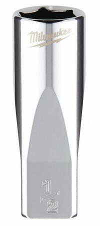 MILWAUKEE Deep Well Socket: SAE, 1/4 in Drive Size, 1/2 in Socket Size, 6-Point, Deep, Chrome (MPN 45-34-9020). Key specifications — attr1204417: MILWAUKEE; attr1204392: Chrome.