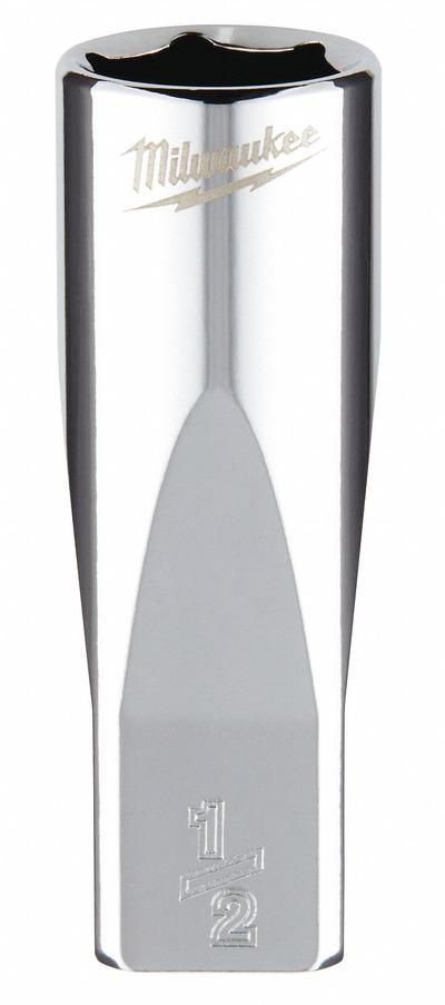 MILWAUKEE Deep Well Socket: SAE, 1/4 in Drive Size, 1/2 in Socket Size, 6-Point, Deep - Anti-Roll Hand Sockets