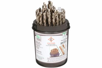 CLE-LINE Jobber Length Drill Bit Set: 29 Pc, 1/16" to 1/2" by 64ths, 135° Split Point - Cobalt Jobber-Length Drill Bit Sets