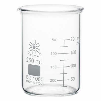 APPROVED VENDOR Beaker: 250 mL, 8.4 fl oz, A, Low Form, Type I, Colorless - Low Form Glass Beakers