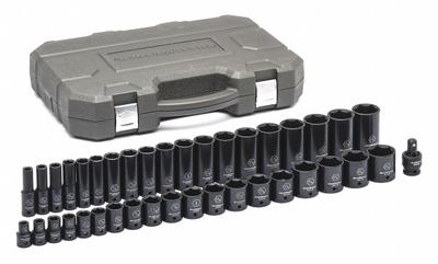 GEARWRENCH Socket Set: 3/8 in Drive Size, 3/8 in to 1 1/2 in Socket Size Range - SAE Impact Socket Sets