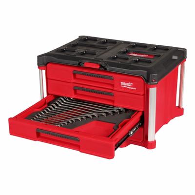MILWAUKEE Combination Wrench Set: Alloy Steel, Chrome, 60 Tools, Offset/Std - SAE & Metric 12-Point Ratcheting Combination Wrench Sets