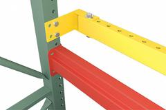 STEEL KING Stop Beam: 0 Bays, 96 in x 4 in x 2 in, 14 ga, Steel, Powder Coated, Yellow (MPN PLBM3.4096YW). Key specifications — Brand: STEEL KING; Material: Steel; Includes Hardware: Yes; Finish: Powder Coated; Color: Yellow.