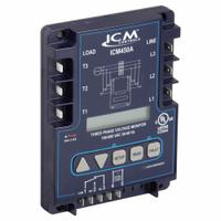 Line Voltage Monitor: Three Phase, Monitors Line Volt, SPDT - NO/NC, LCD, 18V AC / 240V AC (MPN ICM450A). Key specifications — Manufacturer Part Number: ICM450A; Brand: ICM; Display Type: LCD; Percentage Volts Unbalance: 2 to 20%, Adj.; Contact Form - Action: SPDT - NO/NC.