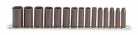 PROTO Impact Socket Set: 3/8 in Drive Size, Small Set (0-50 pieces) Set Size, 15 Pieces, Black Oxide (MPN J72116). Key specifications — attr1204251: PROTO; attr1215453: 3/8 in; attr1215454: 1/4 in to 1 in.