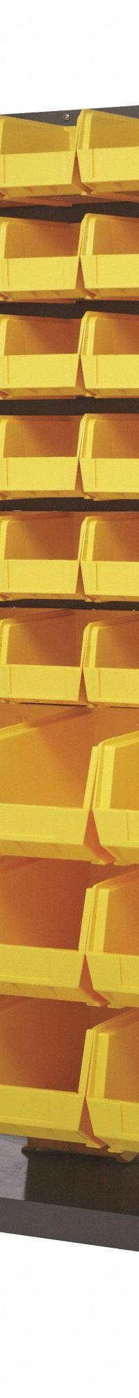 QUANTUM STORAGE SYSTEMS Mobile Louvered Floor Rack: 36 in x 24 in x 72 in, 96 Bins Included, Yellow (MPN QMD-36H-230240YL). Key specifications — Bin Width: (72) 5-1/2 in; Color: Gray; Caster Wheel/Configuration: (2) Rigid; Caster Wheel/Tread Material: Hard Rubber; Bin Color: Yellow; Bin Depth: (24) 14-3/4 in; Bin Height: (24) 7 in; Brand: QUANTUM STORAGE SYSTEMS.