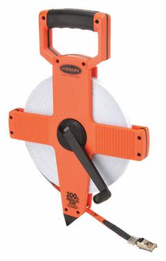 KESON Long Tape Measure: Manual, OTR-10-200, SAE/Engineers Scale, 200 ft, 1/100 ft, Plastic, Manual. Key specifications — attr939846: OTR-10-200; attr939849: Fiberglass; attr939859: Nonmagnetic Single Hook; attr939850: Single-Sided; attr939855: 1/100 ft; attr944023: Hook End; attr940484: KESON; attr985224: Plastic.