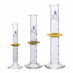 EISCO SCIENTIFIC Graduated Cylinder Set: 10 mL_25 mL_50 mL, A, To Contain (TC), Bumper Included (MPN CH196046). Key specifications — ASTM Specification: E1272; Brand: EISCO SCIENTIFIC; USP Specification: Type I; Closure Included: No; Includes: (3) Measuring Cylinders.