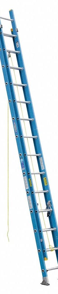 WERNER Extension Ladder: 28 ft Ladder Size, Fiberglass, 250 lb Load Capacity, 56 lb Wt, 2 Sections (MPN D6028-2). Key specifications — Color: Blue; Brand: WERNER; Included Features: Rope and Pulley; Removable Fly: Removable.
