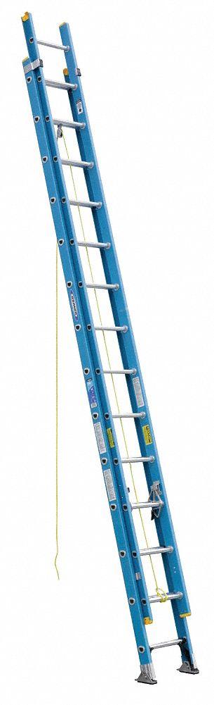 WERNER Extension Ladder: 28 ft Ladder Size, Fiberglass, 250 lb Load Capacity, 56 lb Wt - Non-Conductive Fiberglass Extension Ladders