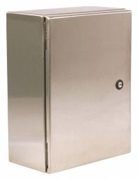 WIEGMANN Enclosure: 304 Stainless Steel, 16 in x 12 in x 10 in, NEMA 12/13/3R/4/4X, Solid Cover (MPN N412161210SSC). Key specifications — Brand: WIEGMANN; Closure Method: 1/4-Turn Latch; Enclosure Material: 304 Stainless Steel; Knockouts: Not Included.
