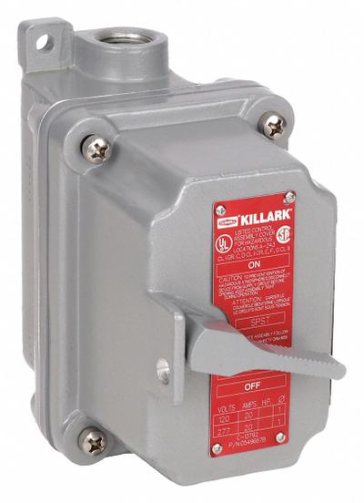HUBBELL KILLARK Tumbler Switch: 1 Gang, 1-Pole, 20 A, 120 V AC, Feed-Thru Hub - One-Gang Front Lever Tumbler Switches