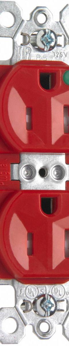 PASS & SEYMOUR Receptacle: Hospital Grade, Duplex, 5-20R, Red, 125V AC, 20 A, 2 Pole / 3 Wire (MPN PTTR8300RED). Key specifications — attr1367147: PASS & SEYMOUR.