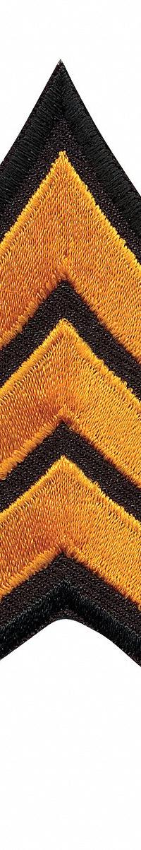 HEROS PRIDE Embroidered Patch: SGT, 3 in, Black/Gold, Polyester/Rayon, Rank Insignia, 1 PR (MPN 5405S). Key specifications — attr188498: 3 in; attr188499: Gold; attr188500: Rayon; attr188503: SGT; attr193746: HEROS PRIDE.