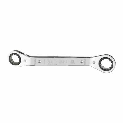 PROTO Box End Wrench: Chrome, 19 mm_21 mm Head Size, 8 3/4 in Overall Lg, Offset - Metric, Double End, 12-Point, Ratcheting Box End Wrenches