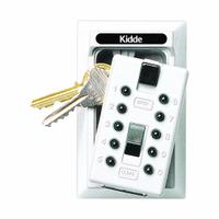 KIDDE Lock Box: Mechanical Combo Lock, 5 Key Capacity, 4 1/8 in Outside Ht, 2 1/2 in Outside Wd (MPN 1408). Key specifications — Finish: Powder Coated; Brand: KIDDE; Color: White; Material: Metal; Lock Style: Mechanical Combination.
