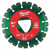 MILWAUKEE Diamond Saw Blade: Green Concrete, 6 in Blade Dia., 6 in Arbor Size, Dry, Best, Segmented (MPN 49-93-7262). Key specifications — attr1097734: Dry; attr1097738: Green Concrete Saw; attr1097751: MILWAUKEE.