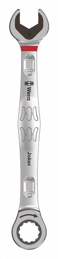 WERA Combination Wrench: Alloy Steel, Nickel Chrome, 17 mm Head Size, 8 1/8 in Overall Lg, Reversing (MPN 05073277001). Key specifications — attr309600: 17 mm; attr309611: Nickel Chrome; attr309610: Alloy Steel; attr309604: Yes; attr309612: No; attr309613: No; attr309615: No; attr324932: WERA.