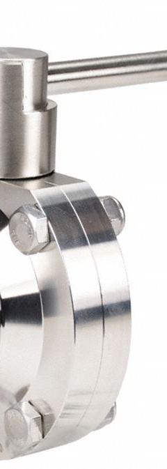 DIXON Butterfly Valve: 2 in Pipe Size, Solder, 140 psi Max. Pressure (CWP), 316L Stainless Steel, 4 (MPN B5107E200BB-A). Key specifications — Average Surface Roughness (Ra): ≤ 32 micron; Brand: DIXON; Stop Positions: 4; Handle Type: Lever; Body Material: 316L SS; Disc Material: 316L SS.