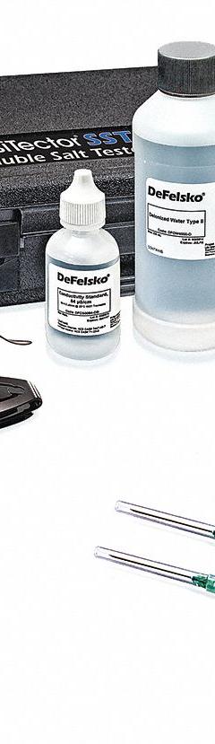 DEFELSKO Soluble Salt Tester Kit: 77°F Normalization Temp - Max, 1,000 Results Stored (MPN PosiTector SST Kit D1). Key specifications — Includes: (2) Syringe and Needles; Brand: DEFELSKO; Soluble Salt Measurement - Maximum: 600.0 ug/sq cm.