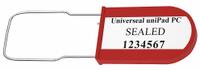 UNIVERSEAL Padlock Seals: Red, Plastic, 100 lb Breaking Strength, 1 3/16 in Hasp Lg, 50 PK (MPN UPAD-PC RED50). Key specifications — Brand: UNIVERSEAL; Marking Color: Black; Marking Included: Numbers; Marking Message: Sealed; Marking Numbering: Sequential; Lock Material: Plastic.