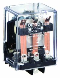 OMRON General Purpose Relay: Socket Mounted, 10 A Current Rating, 24V AC, SPDT, 5 Pins/Terminals (MPN MJN1C-AC24). Key specifications — Brand: OMRON; Base Type: Square; Mounting Style: Plug-In; Pin Shape: Flat; Electrical Connection: Quick-Connect; Manufacturer Part Number: MJN1C-AC24; Series: MJN Series.