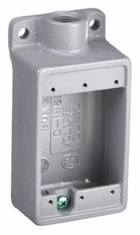 HUBBELL KILLARK Electrical Box: Iron, Rectangular, 1 Gangs, 1/2 in Hub Size, 18 cu in Capacity, Gray (MPN FS-1M). Key specifications — Color: Gray; Brand: HUBBELL KILLARK.