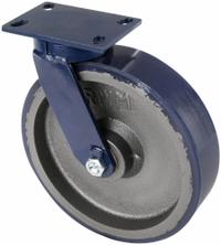 RWM Plate Caster: Swivel, Polyurethane, 12 in Wheel Dia, 3 in Wheel Wd, 13 1/2 in Mounting Ht (MPN 75-UIR-1230-S). Key specifications — Wheel/Tread Color: Blue; Brand: RWM; Roll Up: Swivel.