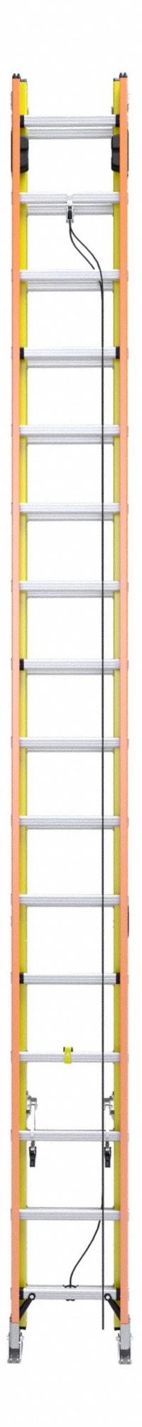 WERNER Extension Ladder: 32 ft Ladder Size, Fiberglass, 300 lb Load Capacity, 76 lb Wt, 2 Sections (MPN T6232-2GS). Key specifications — Color: Yellow; Brand: WERNER; Included Features: Rope and Pulley; Removable Fly: Fixed.