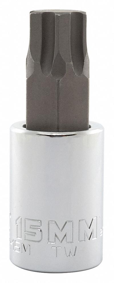 PROTO Socket Bit: 1/2 in Drive Size, Hex Tip, 15 mm Tip Size, 2 3/4 in Overall Lg - Hex Bit Sockets