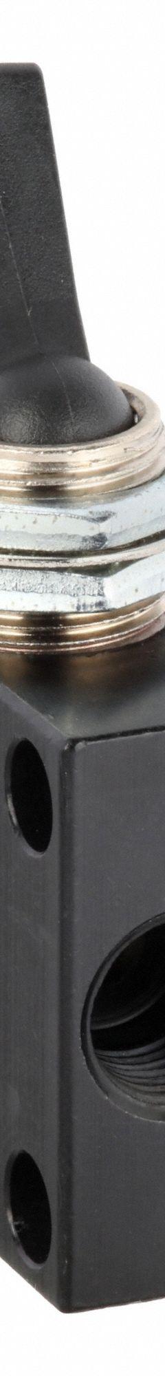 PNEUMADYNE INC Manual Air Control Valve: Three-Way, 1/8 in Female NPT, Toggle, Aluminum, Detent (MPN C040101). Key specifications — attr1092139: Aluminum; attr1092167: Detent; attr1092143: Exhaust; attr1092176: Normally Closed.