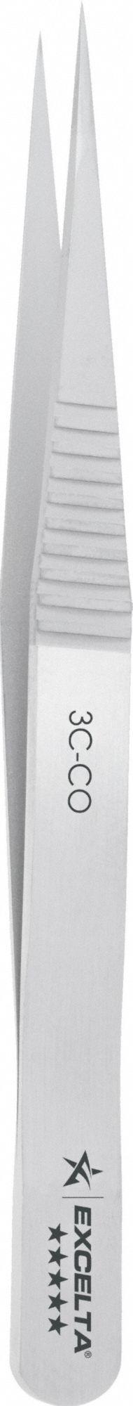 EXCELTA Tweezers: Cobalt, Point, Straight Tip, 0.0031 in Tip Thick (MPN 3C-CO). Key specifications — attr1002355: Cobalt; attr1002345: EXCELTA; attr1002348: Cobalt; attr1002358: Serrated; attr1002361: 3C-CO; attr1024781: Standard.