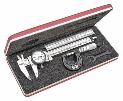 STARRETT Precision Measuring Tool Kit: 3 Pieces, Dial Caliper - Caliper & Micrometer Precision Measuring Tool Kits
