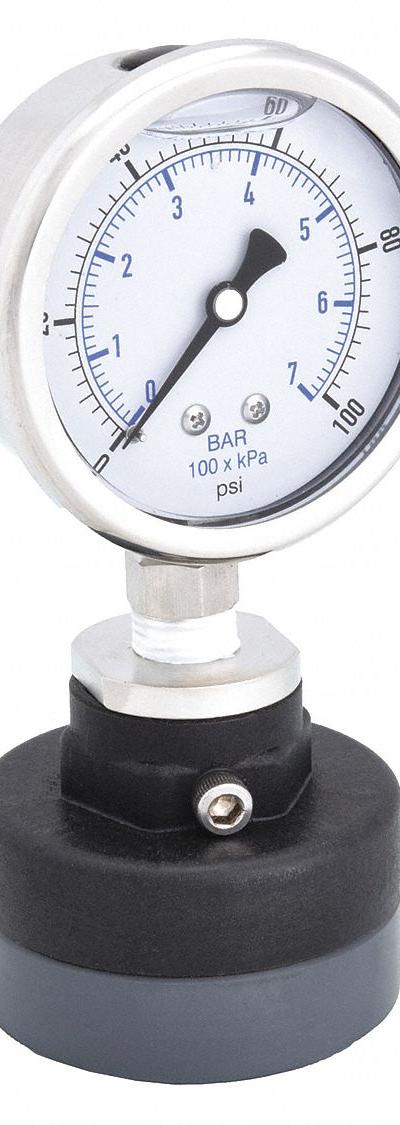 KODIAK Pressure Gauge with Diaphragm Seal: 0 psi to 100 psi - Dial Pressure Gauges with Thermoplastic Seal