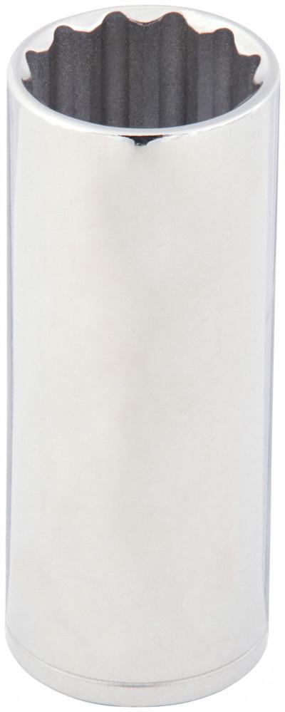 WESTWARD Socket: Metric, 1/2 in Drive Size, 16 mm Socket Size, 12-Point, Deep, Chrome - 1/2" Drive Hand Sockets